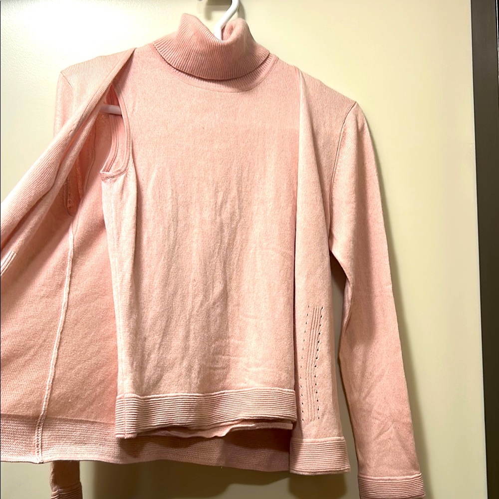 SILK and cashmere material Pink Cowl Neck Sweater 2 pieces Set